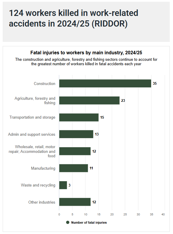 Fatal injuries to workers by main industry